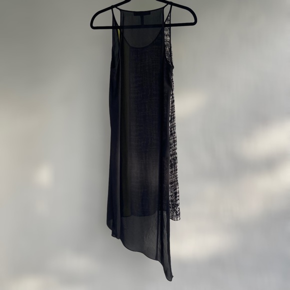 BCBG Houndstooth and Striped Sheer Sleeveless High-Low Asymmetrical Shift Dress - Picture 2 of 8